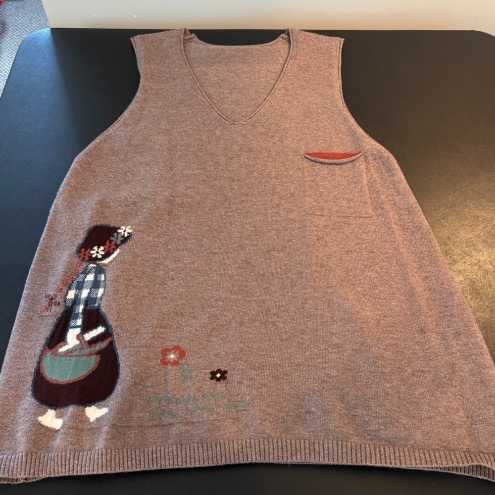 Womens Retro Cotton Sweater Tunic Vest Embroidered Girl SZ Med Cottagecore indie